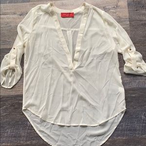 Cream V-Neck Blouse
